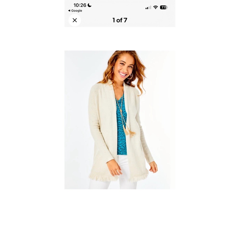 Lilly Pulitzer Tatum Sequin Cardigan Sweater Coconut Metallic Large Preppy NWT